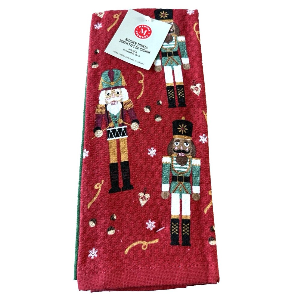 Martha Stewart Christmas Nutcracker Dish Kitchen Towels Set of 3 Red 16x28"